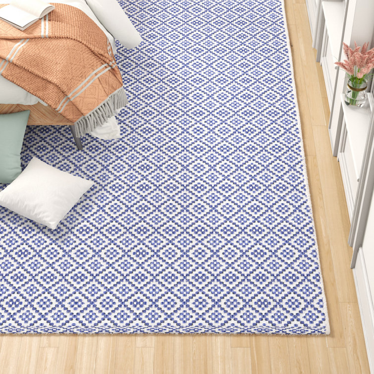 Mercury Row® Kara Geometric HandTufted Cotton Navy Blue Area Rug